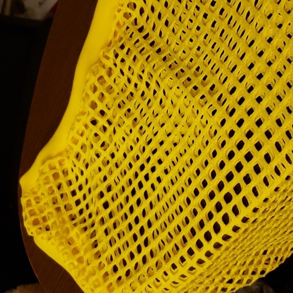 Allasfun Sexy Fishnet Mesh One Shoulder Midi Dress in Yellow  Size L - Picture 7 of 8